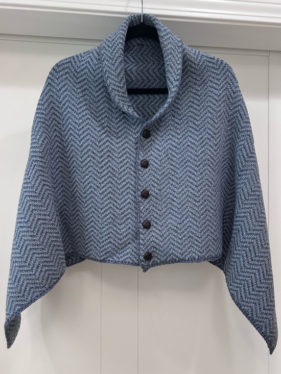 Aran Woollen Mills Jackets & Blazers - Blue Herringbone Button-Front Cape / Wrap